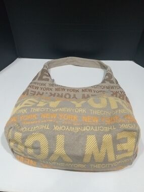 Robin Ruth Beige Shoulder Bag with Yellow & Orange New York Print